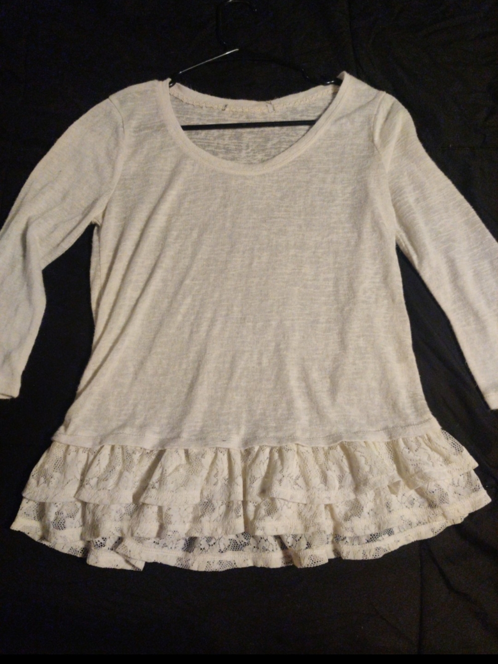 Cream Ruffle Hem Lightweight Long Sleeve Top